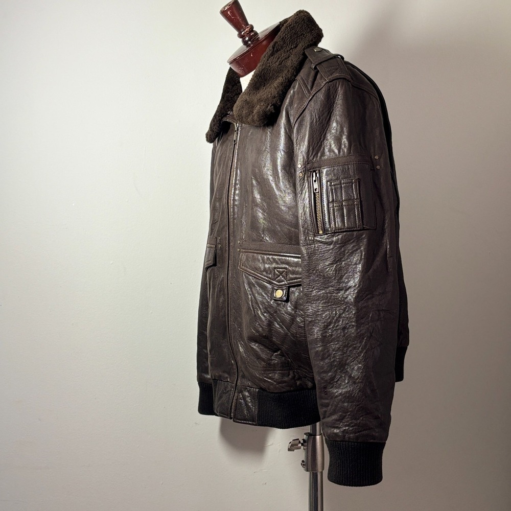 Wilsons Leather Bomber Jacket Brown Shearling Collar XL Men's Flight Style - Picture 10 of 16